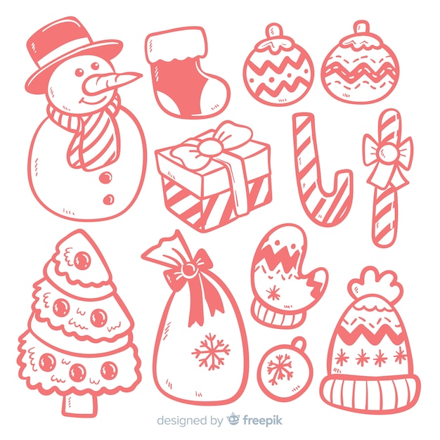 Colección adorable de elementos de navidad dibujados a mano