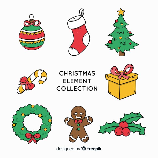 Colección adorable de elementos de navidad dibujados a mano