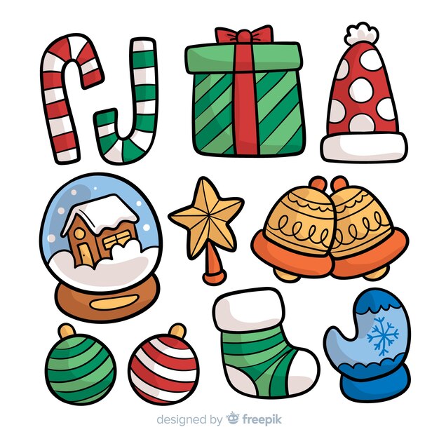 Colección adorable de elementos de navidad dibujados a mano