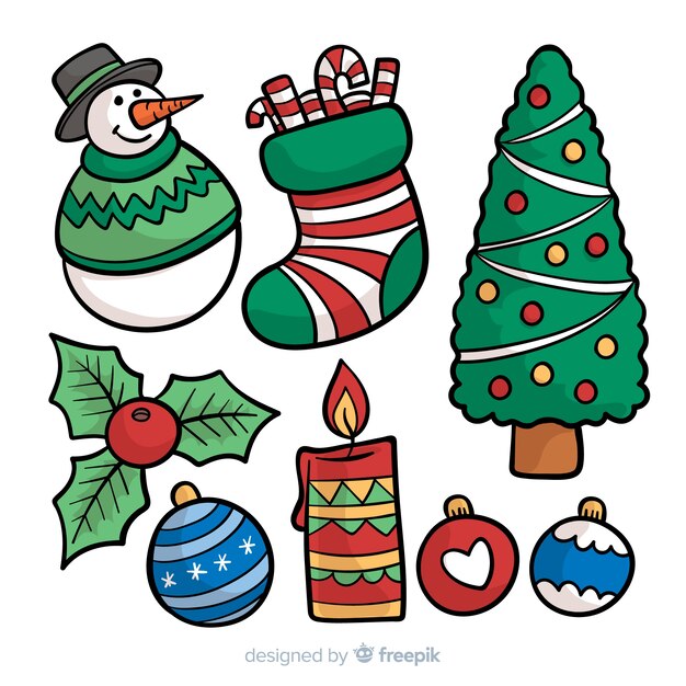Colección adorable de elementos de navidad dibujados a mano