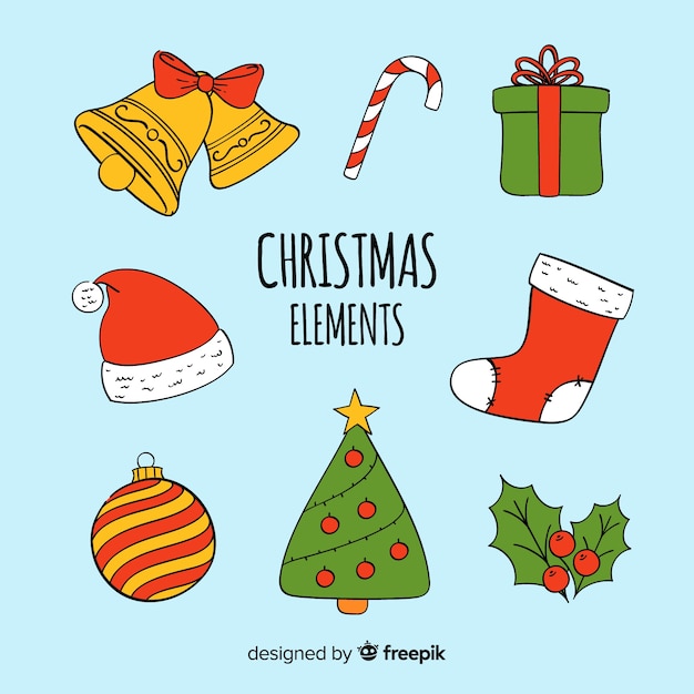 Vector gratuito colección adorable de elementos de navidad dibujados a mano