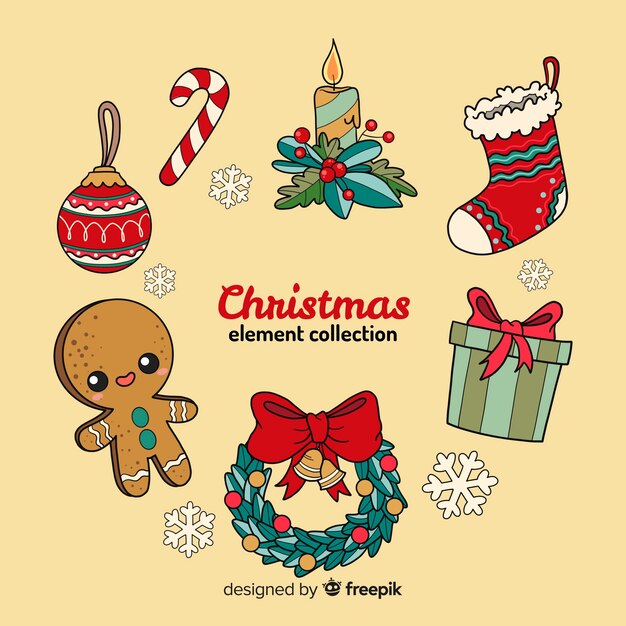 Colección adorable de elementos de navidad dibujados a mano