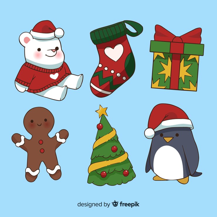 Vector gratuito colección adorable de elementos de navidad dibujados a mano