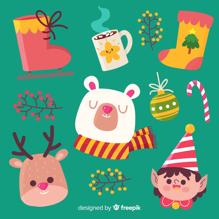 Vector gratuito colección adorable de elementos de navidad dibujados a mano