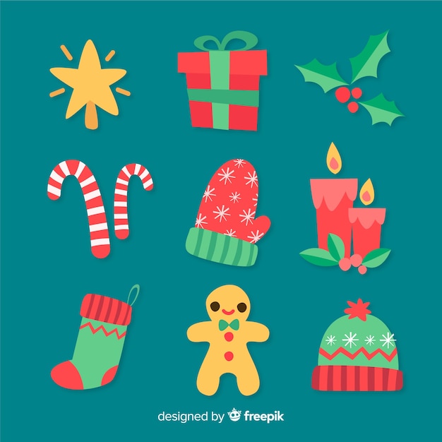 Vector gratuito colección adorable de elementos de navidad dibujados a mano