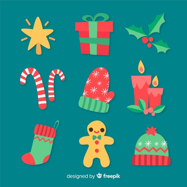 Colección adorable de elementos de navidad dibujados a mano