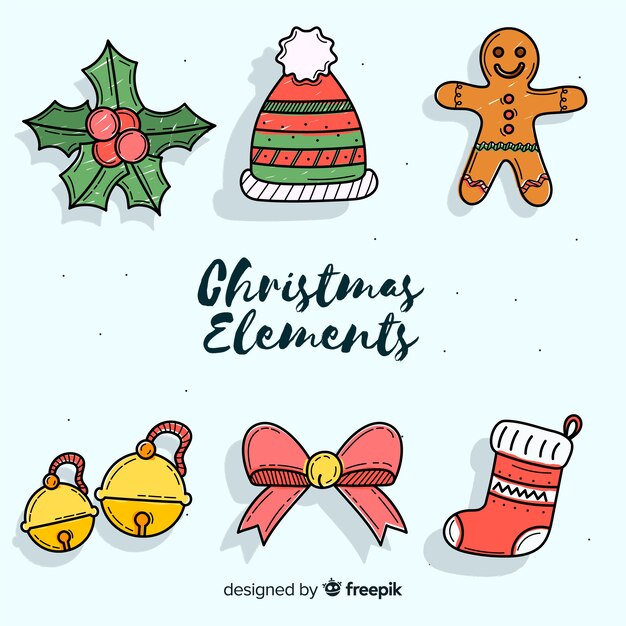 Colección adorable de elementos de navidad dibujados a mano
