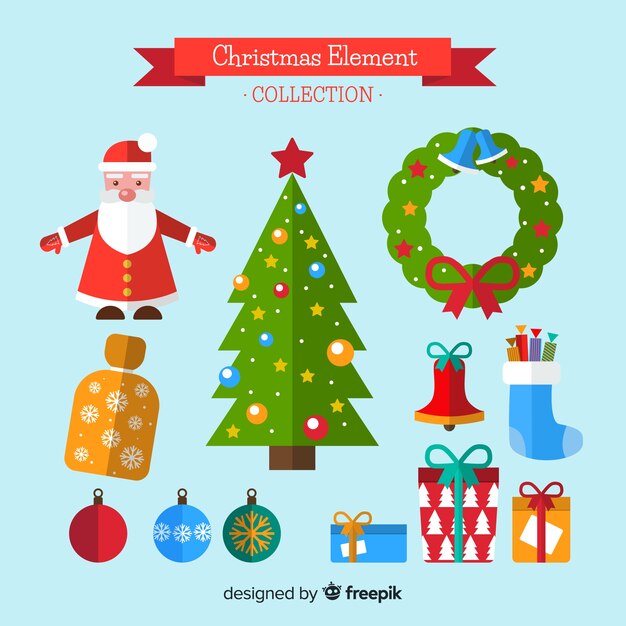 Colección adorable de elementos de navidad con diseño plano