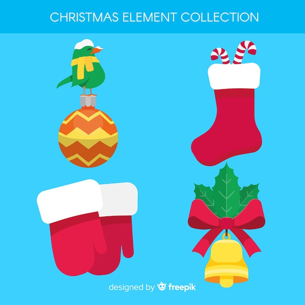 Colección adorable de elementos de navidad con diseño plano
