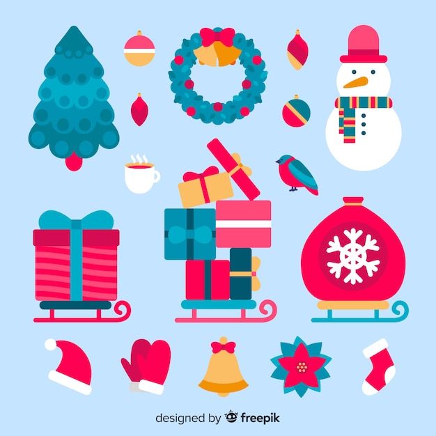 Vector gratuito colección adorable de elementos de navidad con diseño plano