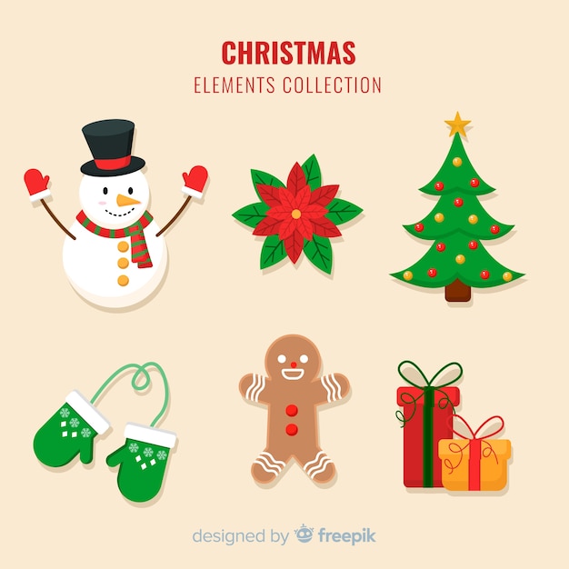 Colección adorable de elementos de navidad con diseño plano