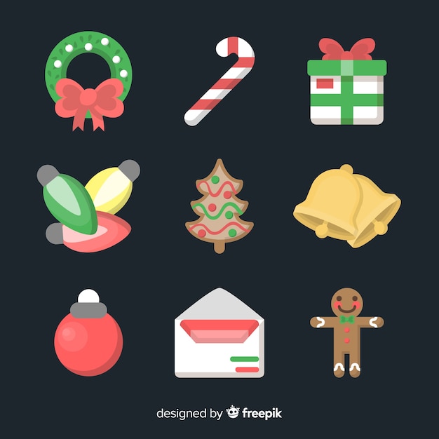 Colección adorable de elementos de navidad con diseño plano