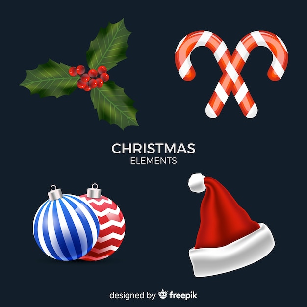 Vector gratuito colección adorable de elementos de navidad con diseño realista