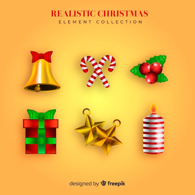 Colección adorable de elementos de navidad con diseño realista