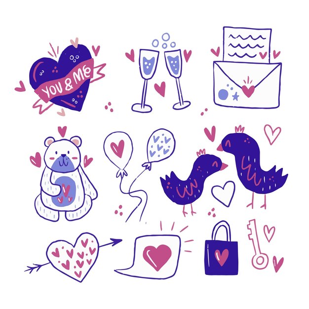 Colección adorable de elementos de san valentín