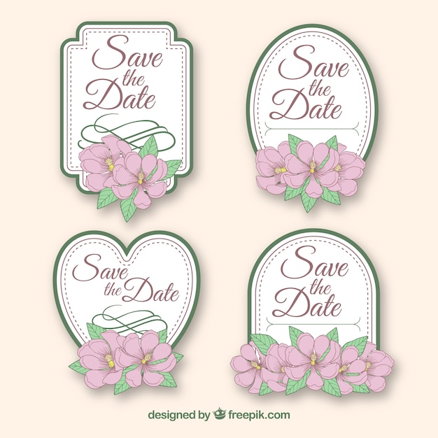 Vector gratuito colección adorable de etiquetas de boda con flores