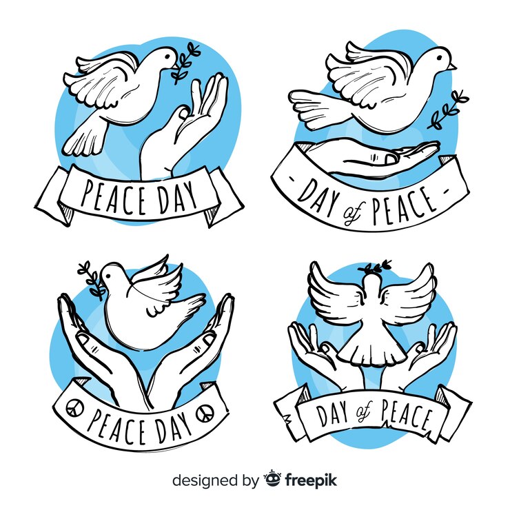 Vector gratuito colección adorable de etiquetas del día de la paz dibujadas a mano