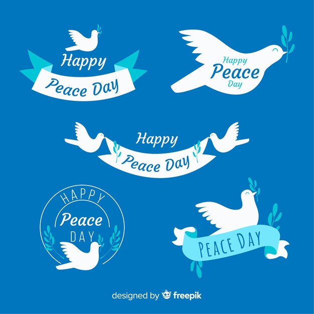 Colección adorable de etiquetas del día de la paz con diseño plano