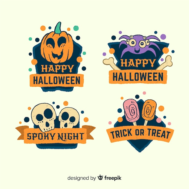 Colección adorable de etiquetas de halloween dibujadas a mano