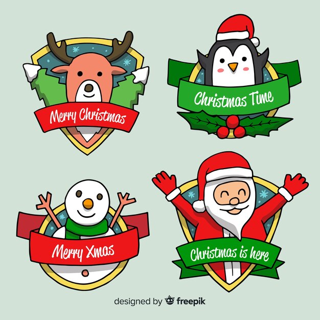 Colección adorable de etiquetas de navidad dibujadas a mano