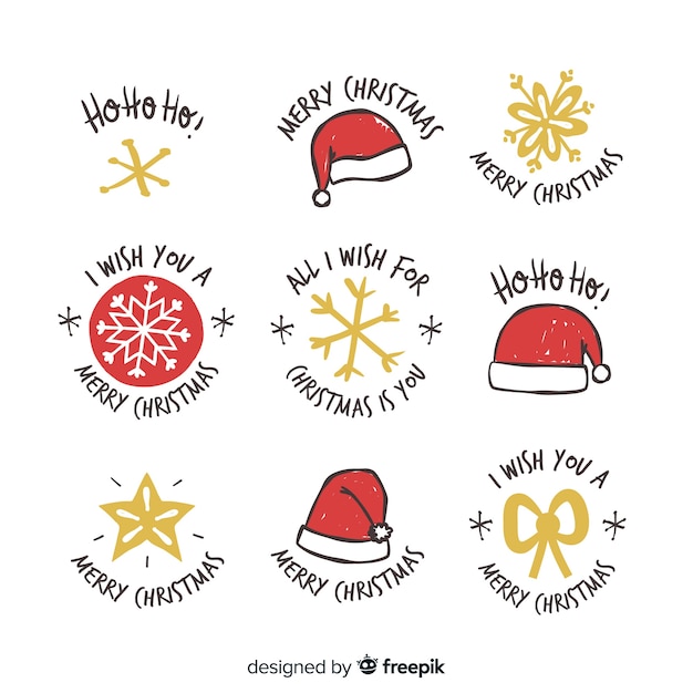 Colección adorable de etiquetas de navidad dibujadas a mano