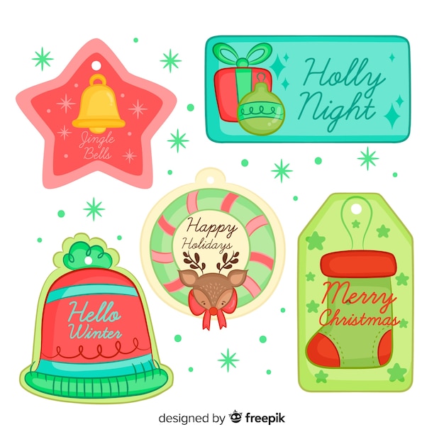 Colección adorable de etiquetas de navidad dibujadas a mano