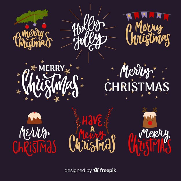 Colección adorable de etiquetas de navidad dibujadas a mano