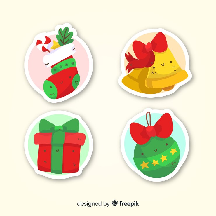 Vector gratuito colección adorable de etiquetas de navidad dibujadas a mano