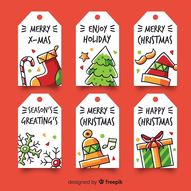 Colección adorable de etiquetas de navidad dibujadas a mano