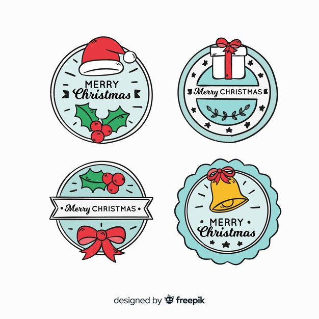Colección adorable de etiquetas de navidad dibujadas a mano