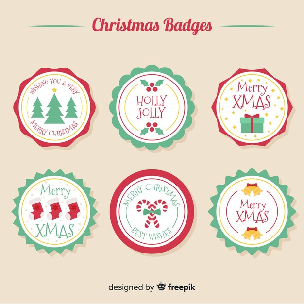 Colección adorable de etiquetas de navidad con diseño plano