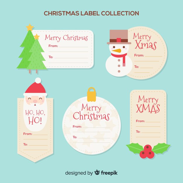 Colección adorable de etiquetas de navidad con diseño plano