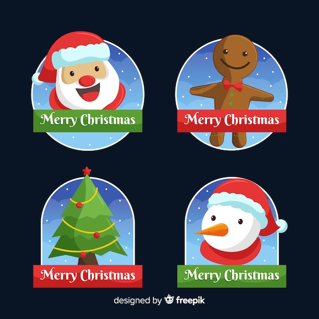 Vector gratuito colección adorable de etiquetas de navidad con diseño plano