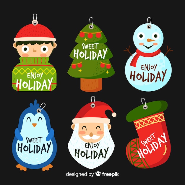 Vector gratuito colección adorable de etiquetas de navidad con diseño plano