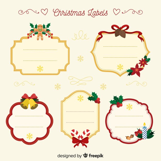 Colección adorable de etiquetas de navidad con diseño plano