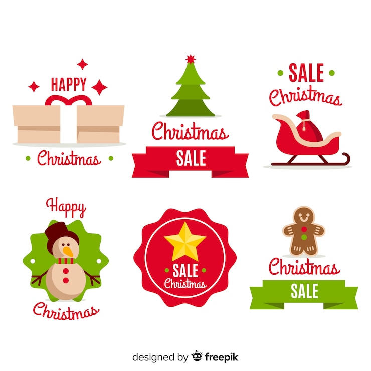 Vector gratuito colección adorable de etiquetas de navidad con diseño plano