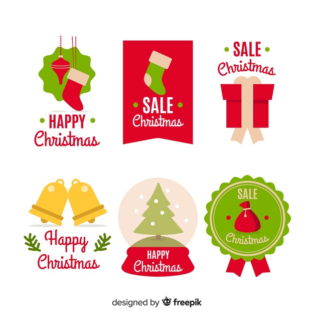 Colección adorable de etiquetas de navidad con diseño plano