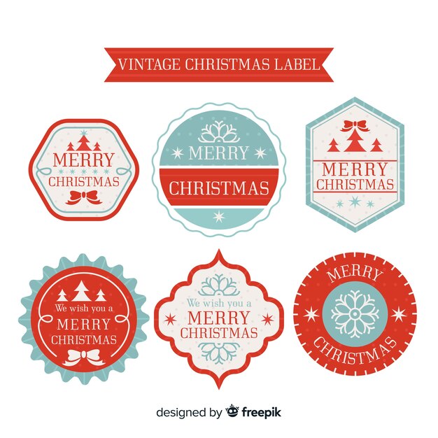 Colección adorable de etiquetas de navidad con estilo vintage