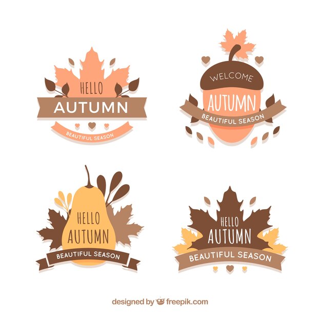 Colección adorable de etiquetas de otoño con diseño plano