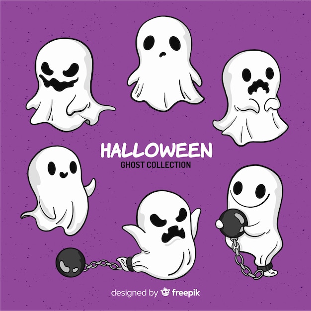 Colección adorable de fantasmas de halloween dibujados a mano