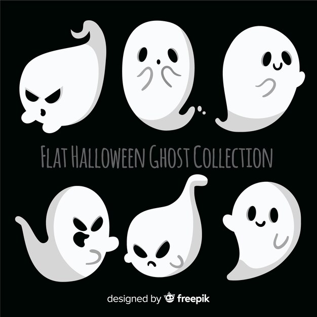 Colección adorable de fantasmas de halloween con diseño plano