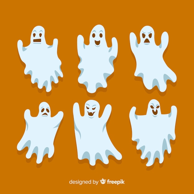 Vector gratuito colección adorable de fantasmas de halloween con diseño plano