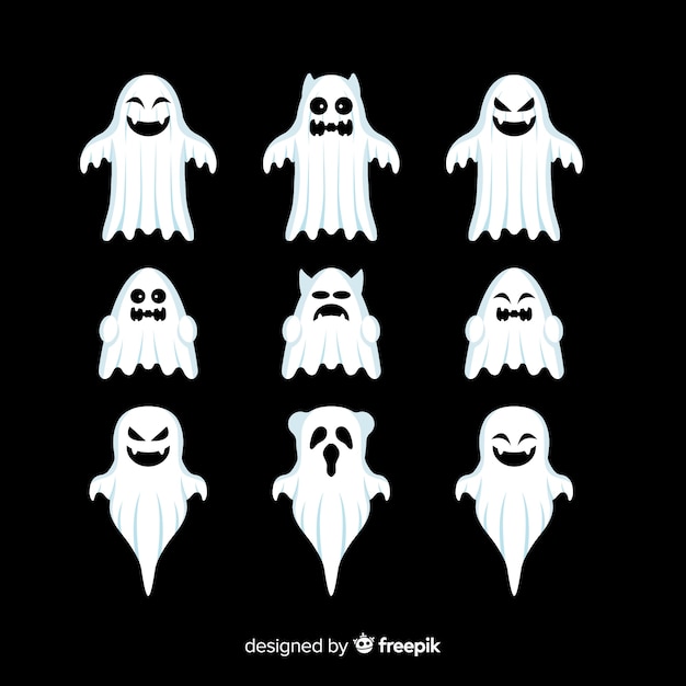 Vector gratuito colección adorable de fantasmas de halloween con diseño plano