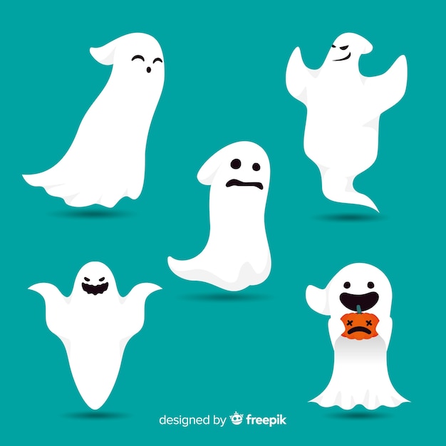 Colección adorable de fantasmas de halloween con diseño plano