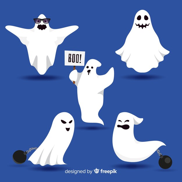 Colección adorable de fantasmas de halloween con diseño plano