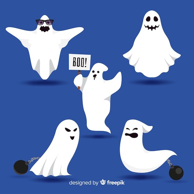 Colección adorable de fantasmas de halloween con diseño plano