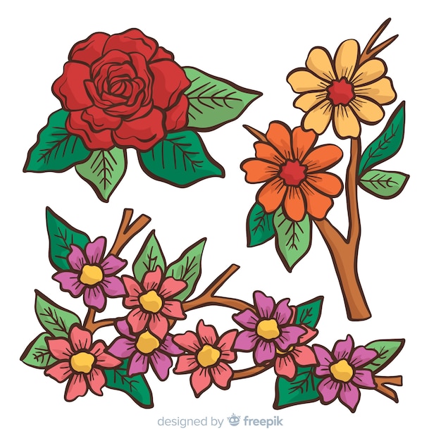 Vector gratuito colección adorable de flores dibujadas a mano