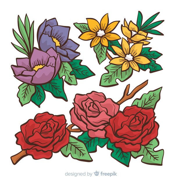 Colección adorable de flores dibujadas a mano