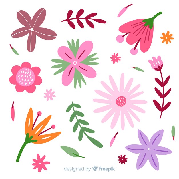 Colección adorable de flores dibujadas a mano