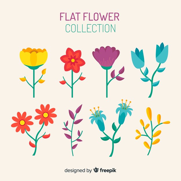 Colección adorable de flores con diseño plano